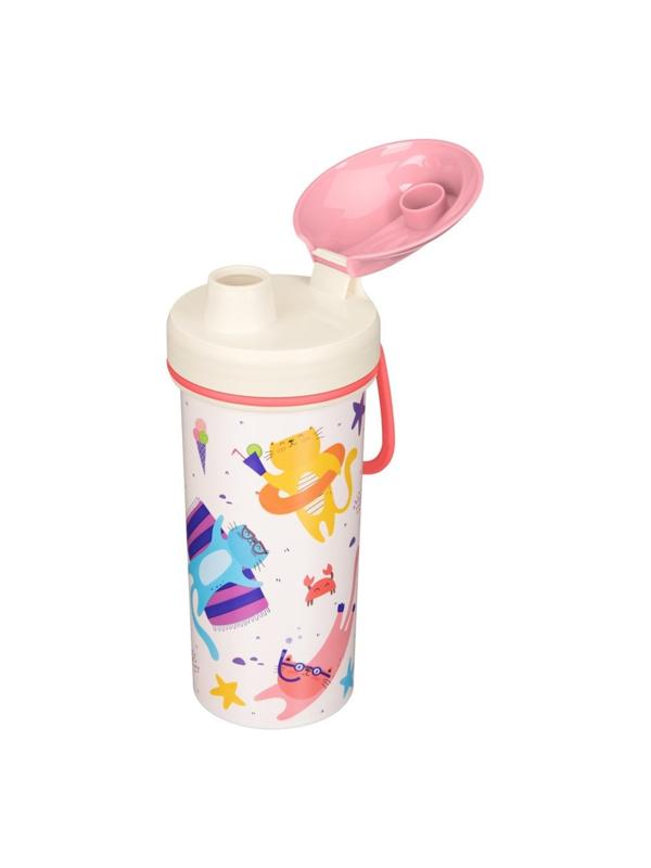 Бутылка детская с декором и петлей 400 мл Розовый