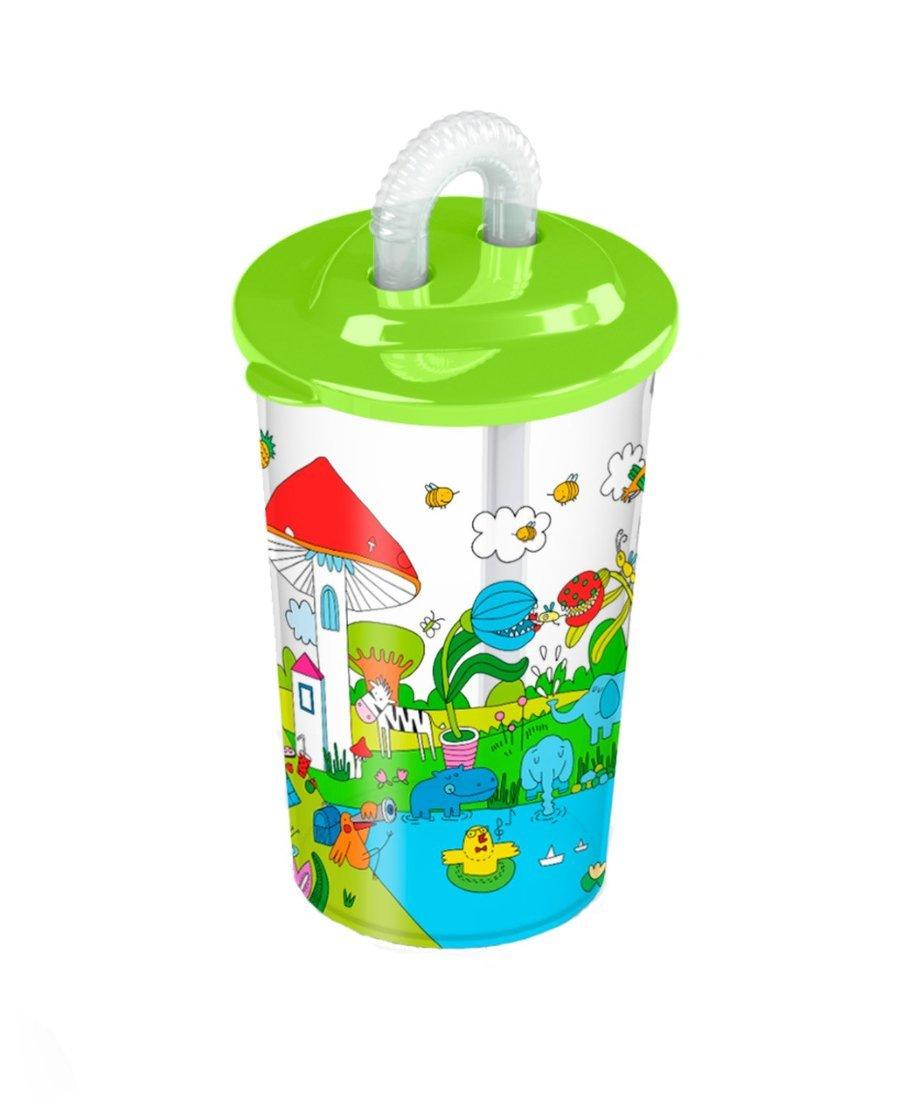 Стакан с трубочкой и декором Лесная сказка 400 мл (Зеленый)