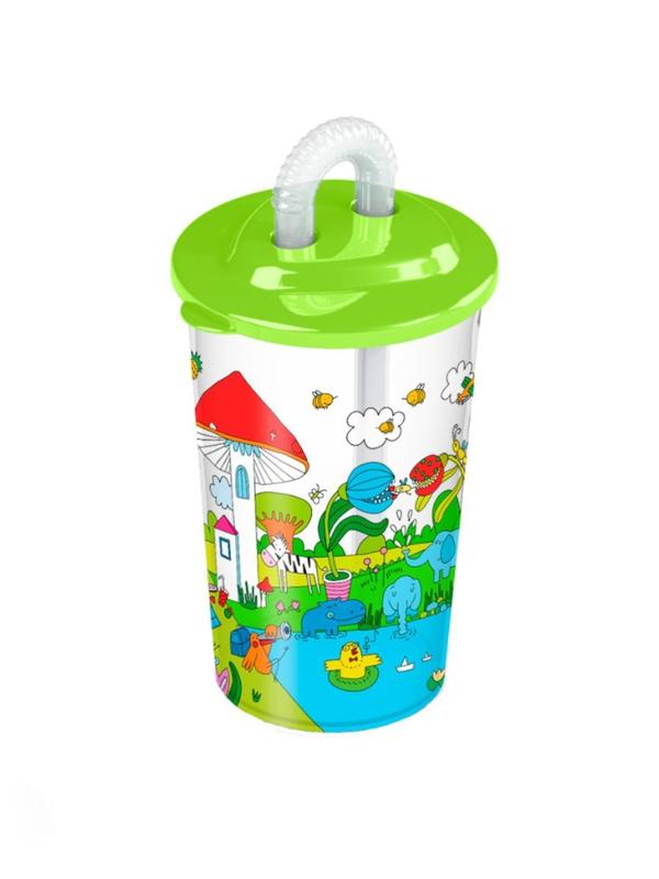 Стакан с трубочкой и декором Лесная сказка 400 мл (Зеленый)