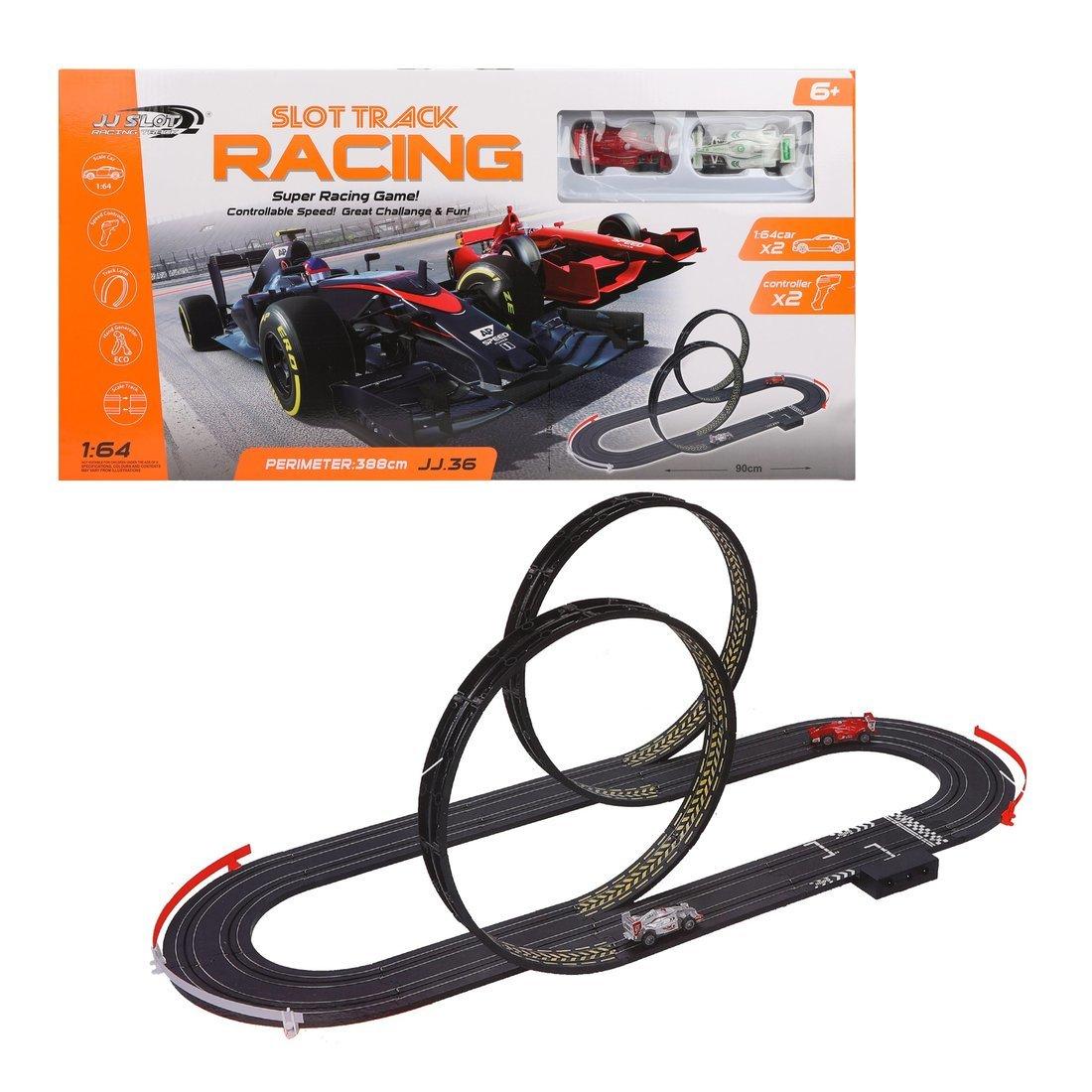 Игровой набор Автотрек, в комплекте деталей 52шт, размер трассы 40*90см,
машина 1:64 - 2шт, элементы питания АА*8шт не входят, коробка