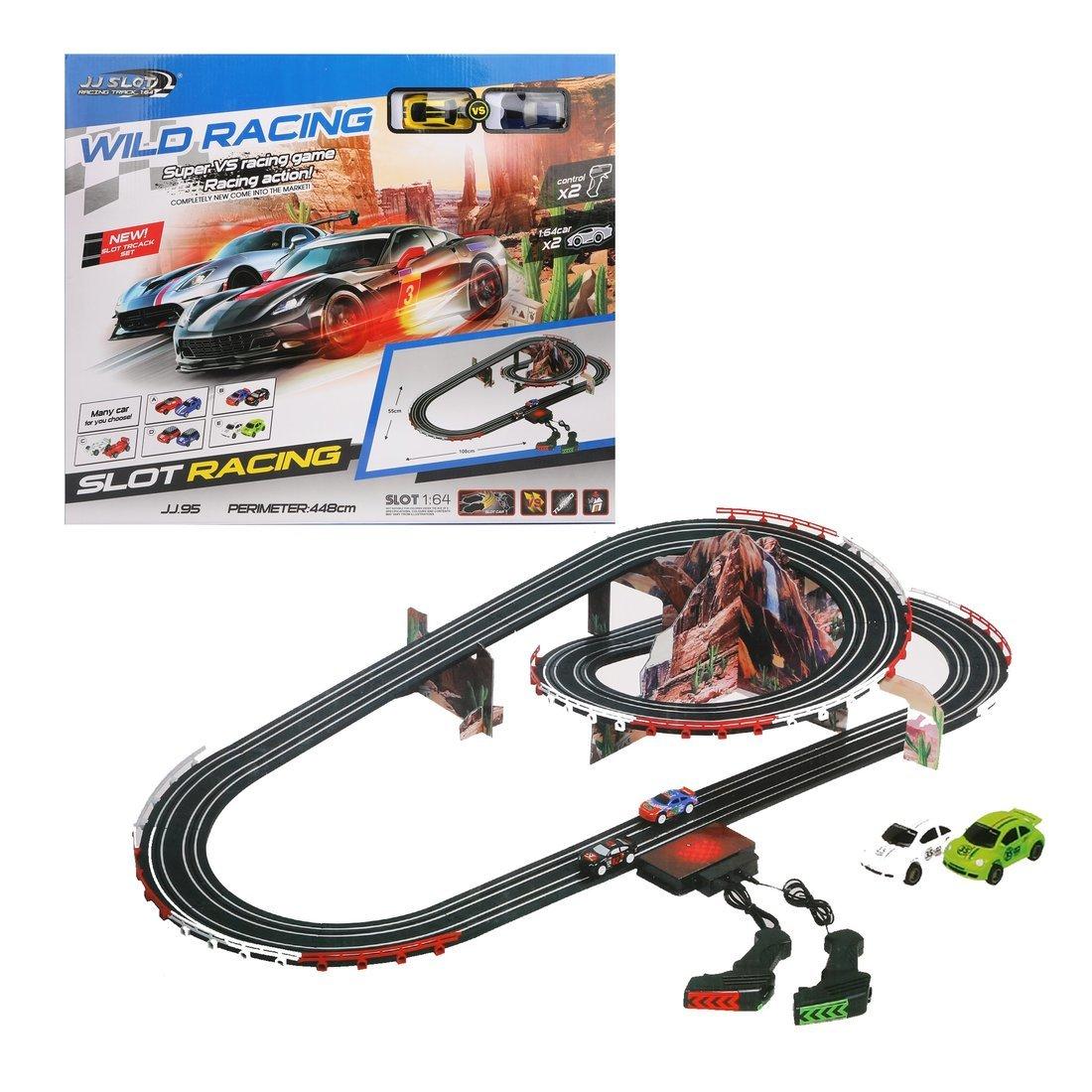 Игровой набор Автотрек, в комплекте деталей/предметов 49шт, размер трассы
55*108см, машина 1:64 - 2шт., элементы питания АА*8шт. не входят, коробка