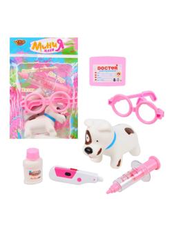 Набор ветеринара 6 предм., свет, бат.2*AG10 вх.в компл., розов., пакет