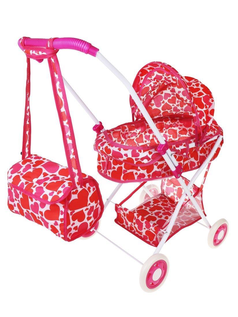 Коляска-люлька Сердца с корзиной и сумкой, металл, пакет