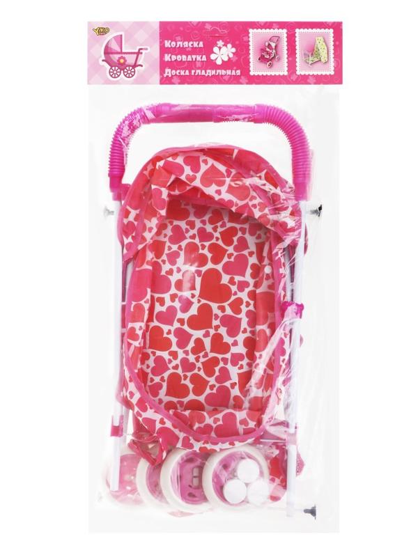 Коляска-люлька Сердца с корзиной и сумкой, металл, пакет