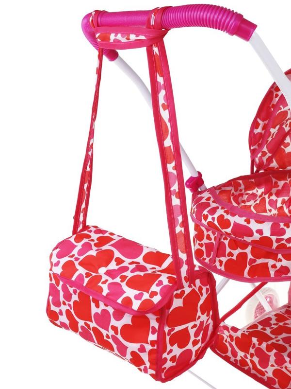 Коляска-люлька Сердца с корзиной и сумкой, металл, пакет