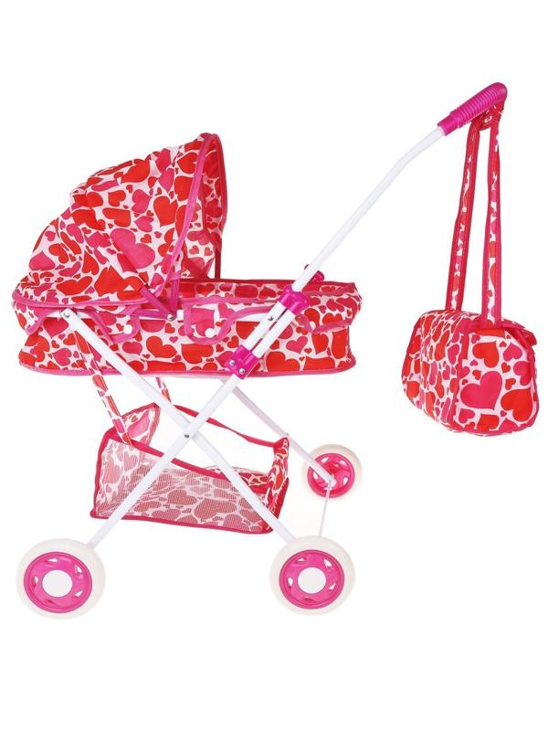Коляска-люлька Сердца с корзиной и сумкой, металл, пакет