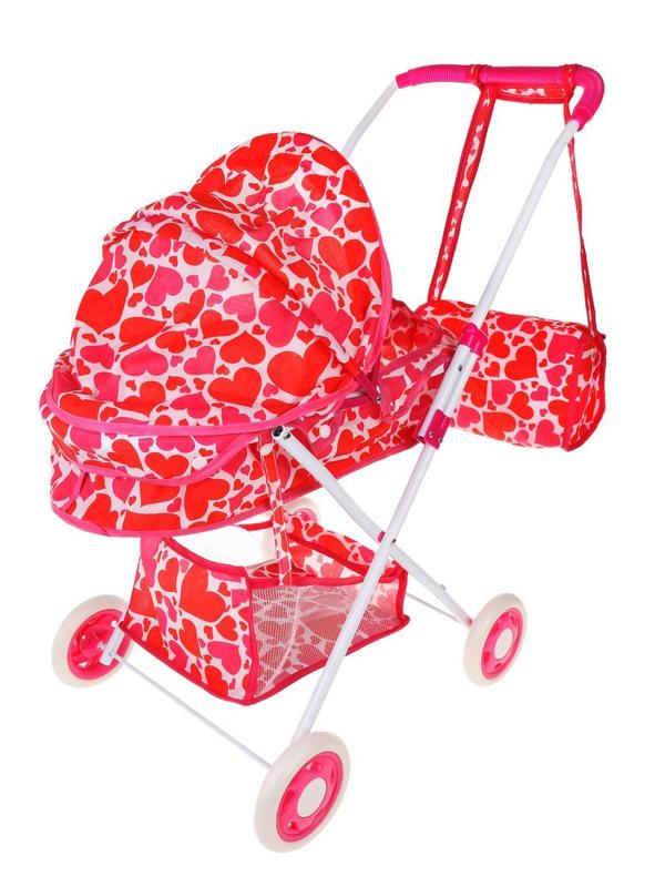 Коляска-люлька Сердца с корзиной и сумкой, металл, пакет