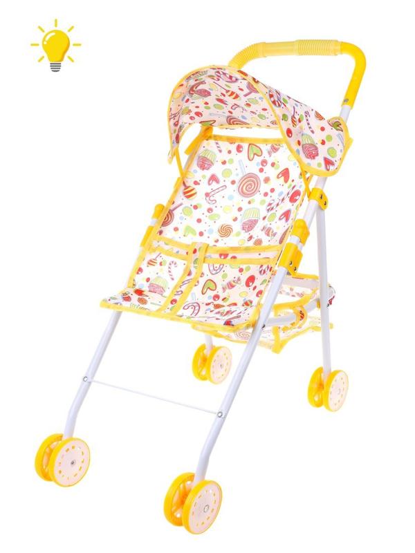 Коляска прогулочная Сладости светящаяся, с крышей, металл, эл.пит.AG3*6шт.вх.в
комплект, пакет