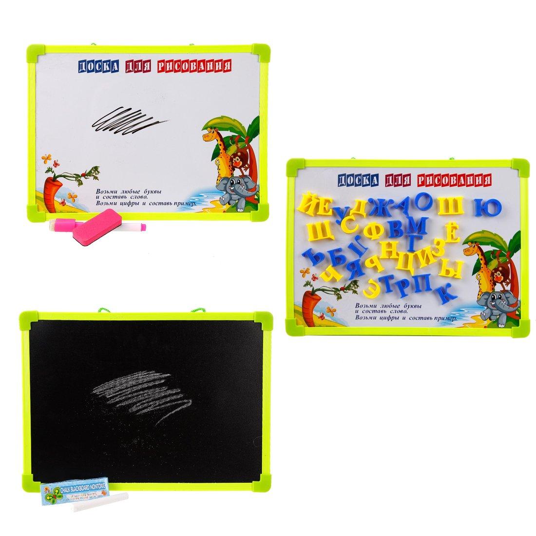 Доска для рисования, 33 магнит буквы,двусторонняя, маркер, мел