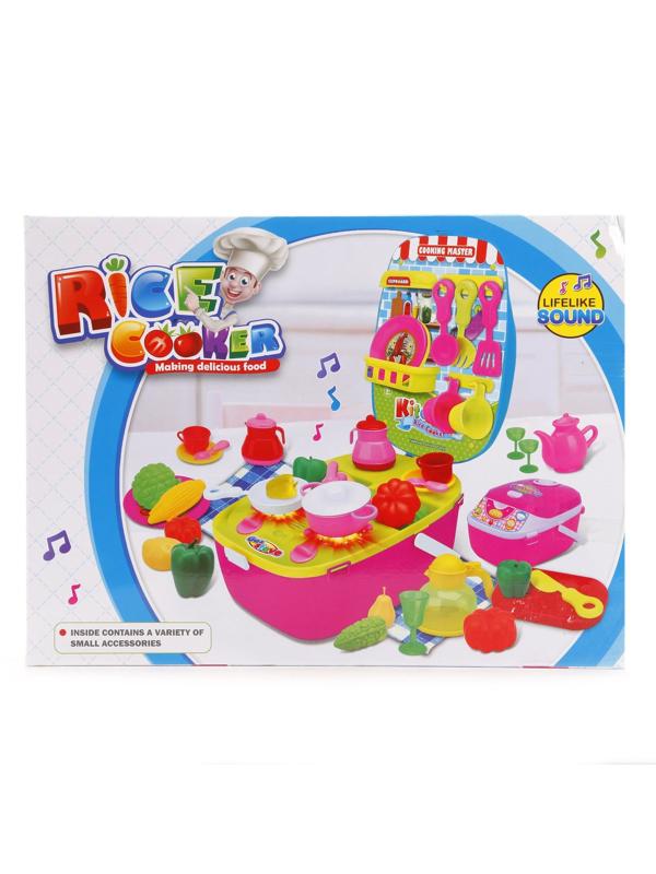 Плита с набором посуды, продуктов (20 предм.) и наклеек., кор.