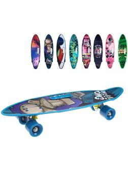 Скейтборд пластик 60 см, принт, колеса PU, крепления алюмин., в ассорт.