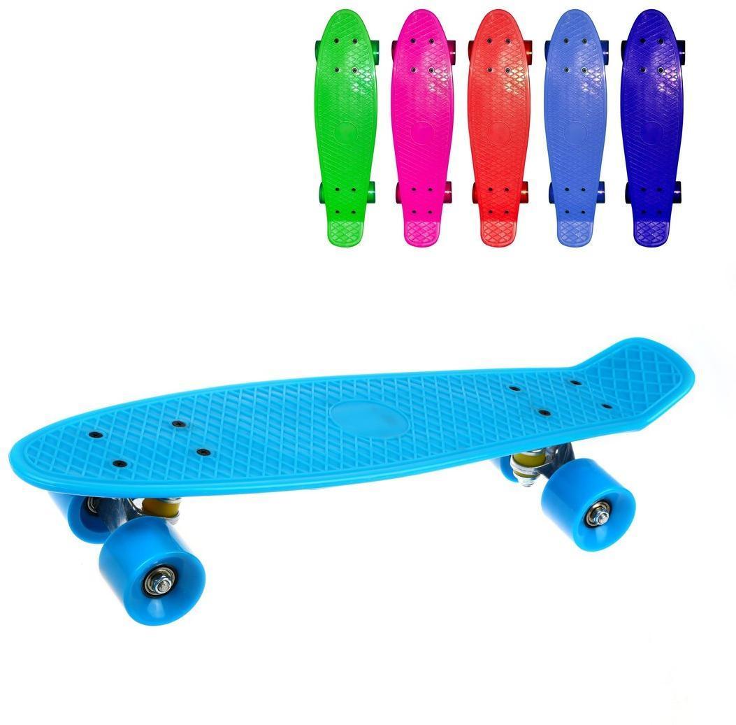 Скейтборд пластик 56 см, колеса PU, крепления алюмин., усиленная дека, в
ассорт.