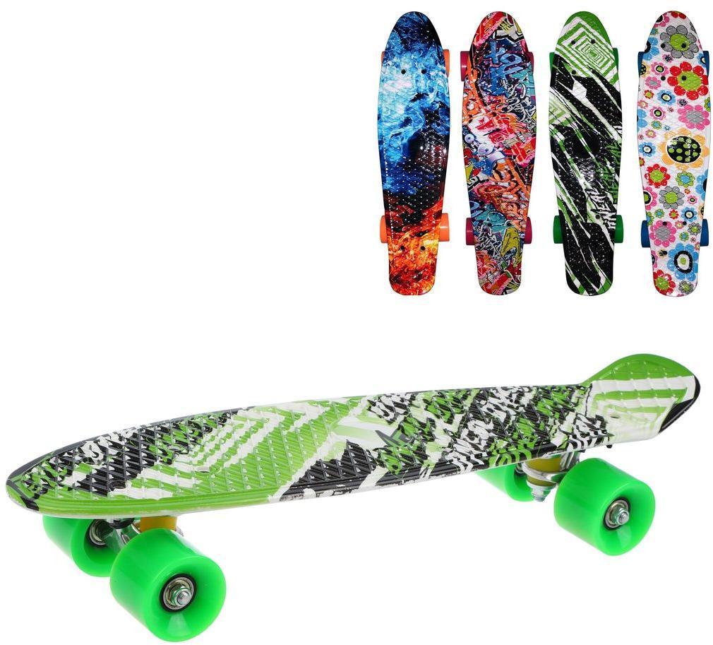 Скейтборд пластик 56 см принт, колеса PU, крепления алюмин., в ассорт.