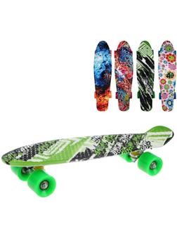 Скейтборд пластик 56 см принт, колеса PU, крепления алюмин., в ассорт.
