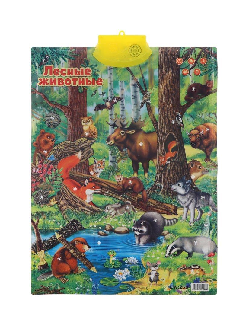 Обучающий плакат Лесные животные, звук, эл.пит. ААА*3 не вх.в компл., пакет