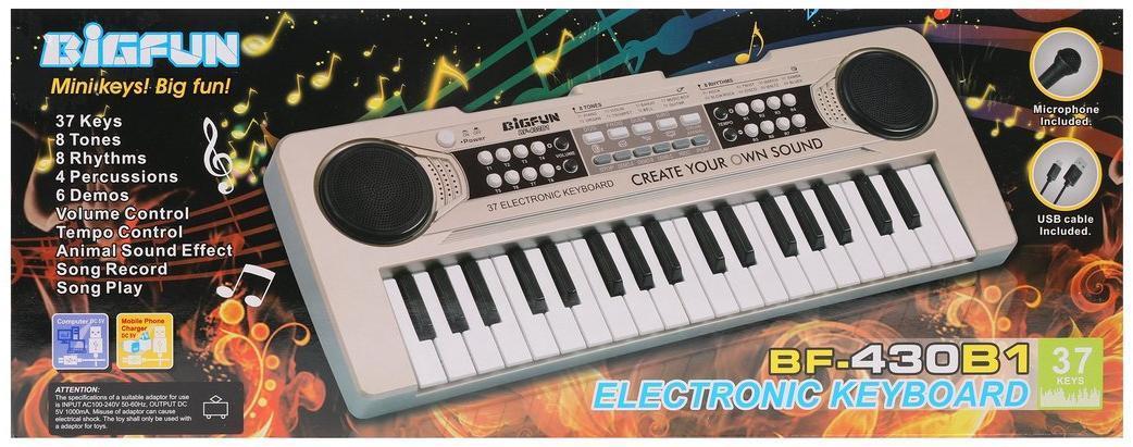 Синтезатор 37 клав., запись, микрофон., эл. пит. AAх3 не вх. в компл., USB
кабель, в ассорт., коробка