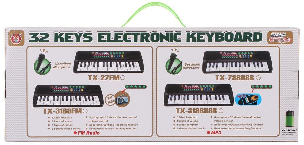 Синтезатор дет. 32 клавиши, микрофон, батар.AA*4шт. в компл.не вх., кор.