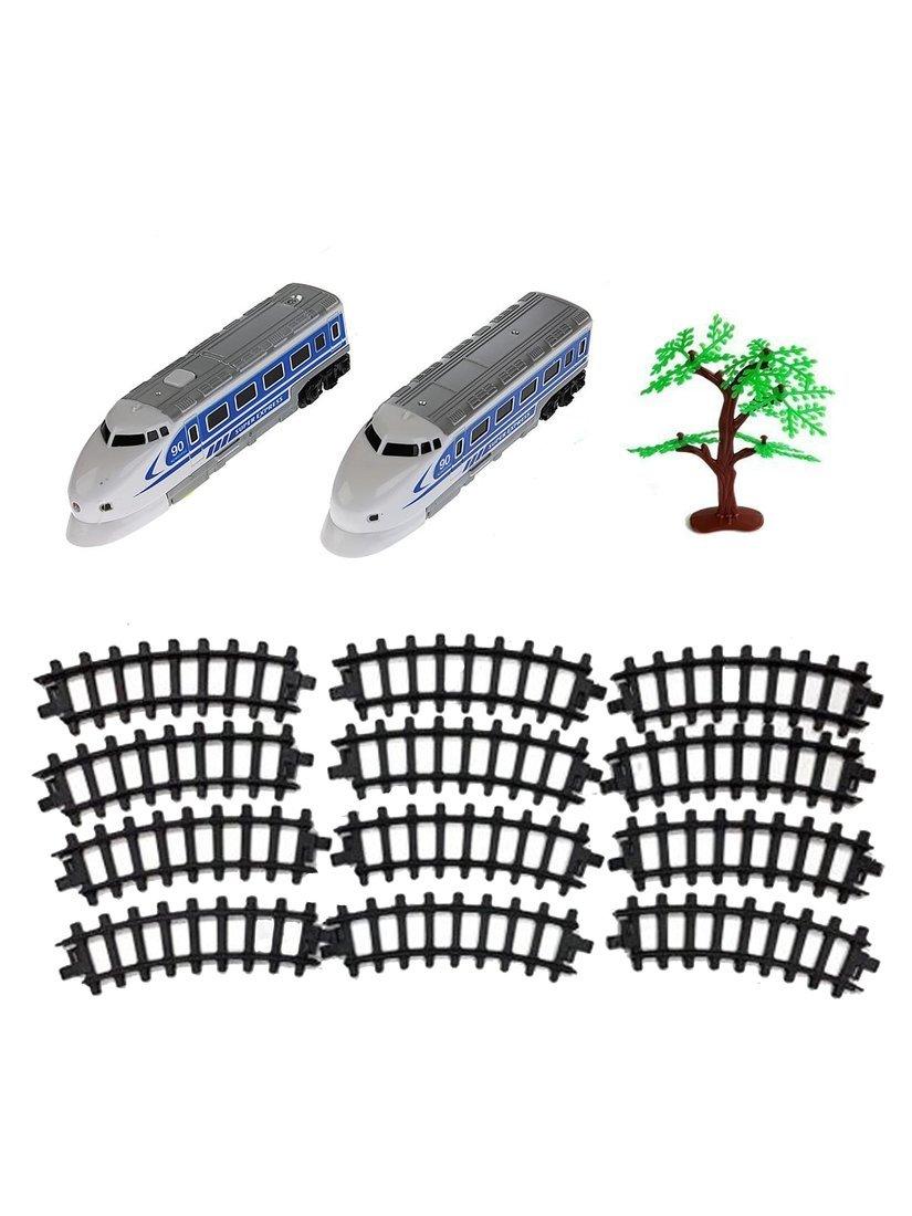 Железная дорога эл., Скоростной поезд, Комплектность: локомотив 2шт., элементы
пути 12шт., аксессуар 1 шт., свет, звук, эл.пит.АА*3шт.не вх.в комплект