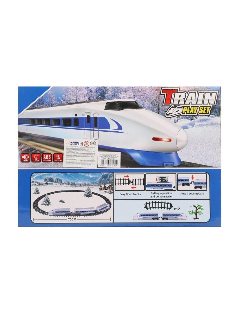 Железная дорога эл., Скоростной поезд, Комплектность: локомотив 2шт., элементы
пути 12шт., аксессуар 1 шт., свет, звук, эл.пит.АА*3шт.не вх.в комплект