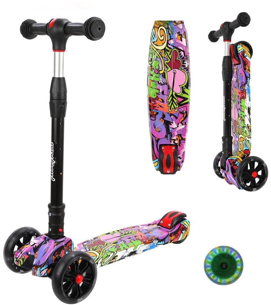 Самокат MobyKids, Гигант, складной, широкая дека и колесо, 135*90 мм PU свет