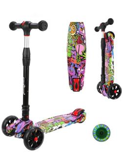 Самокат MobyKids, Гигант, складной, широкая дека и колесо, 135*90 мм PU свет