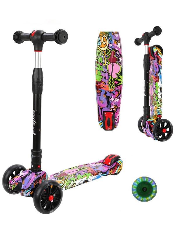 Самокат MobyKids, Гигант, складной, широкая дека и колесо, 135*90 мм PU свет