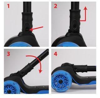 Самокат Moby Kids Runner, складной, широкая дека и колесо, 120 мм PU, свет