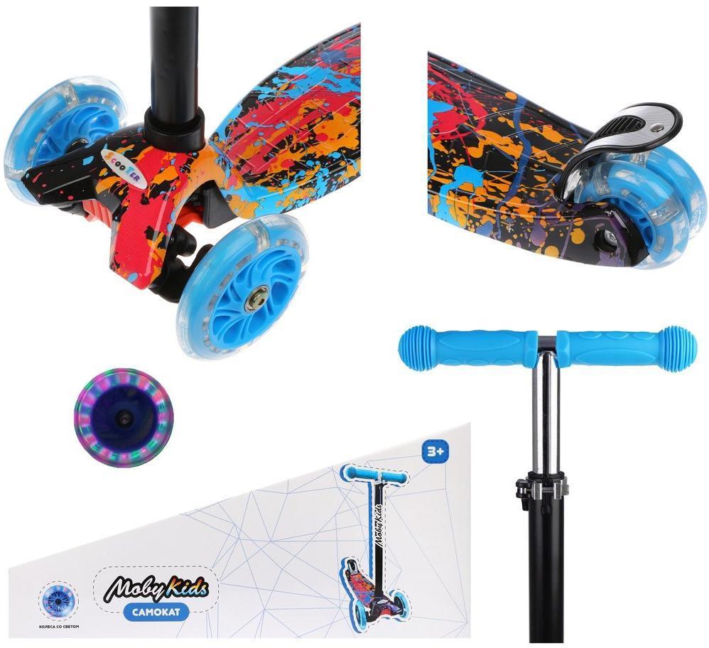 Самокат Moby Kids Graffiti, принт, 120 мм PU со светом