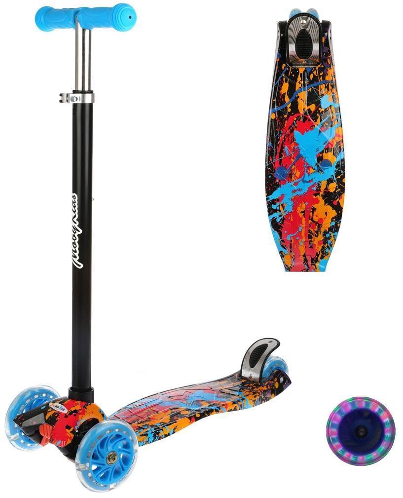 Самокат Moby Kids Graffiti, принт, 120 мм PU со светом