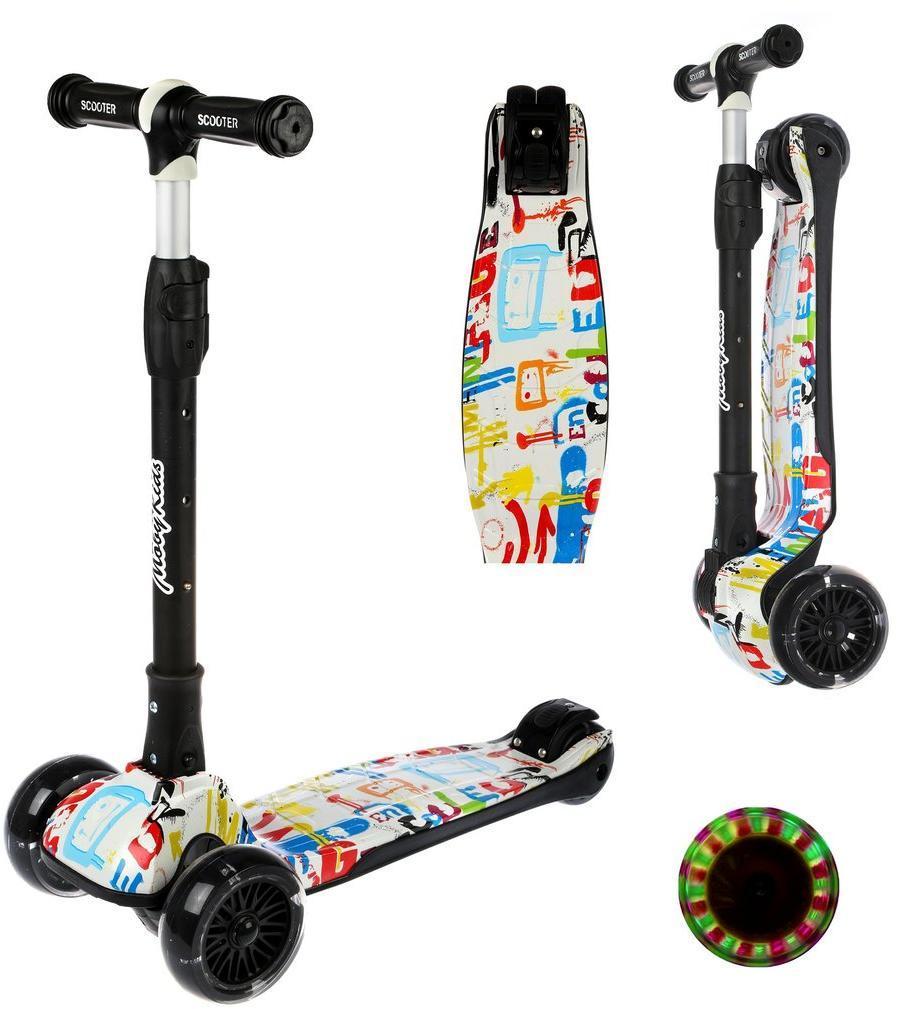 Самокат Moby Kids Art, складной, широкая дека и колесо, 120*40 мм PU, свет,
принт