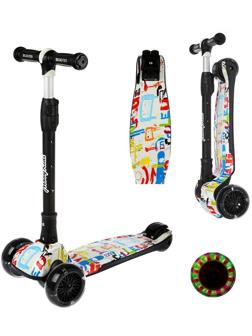 Самокат Moby Kids Art, складной, широкая дека и колесо, 120*40 мм PU, свет,
принт