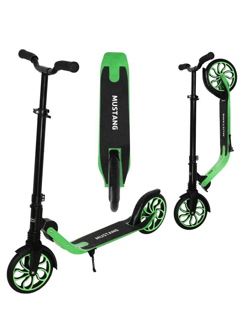 Самокат X-Match Mustang, 100 кг., 100 % алюм.,200 мм PU, 1 аморт., чёрн.-зел.
