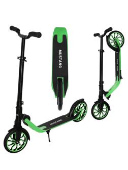 Самокат X-Match Mustang, 100 кг., 100 % алюм.,200 мм PU, 1 аморт., чёрн.-зел.
