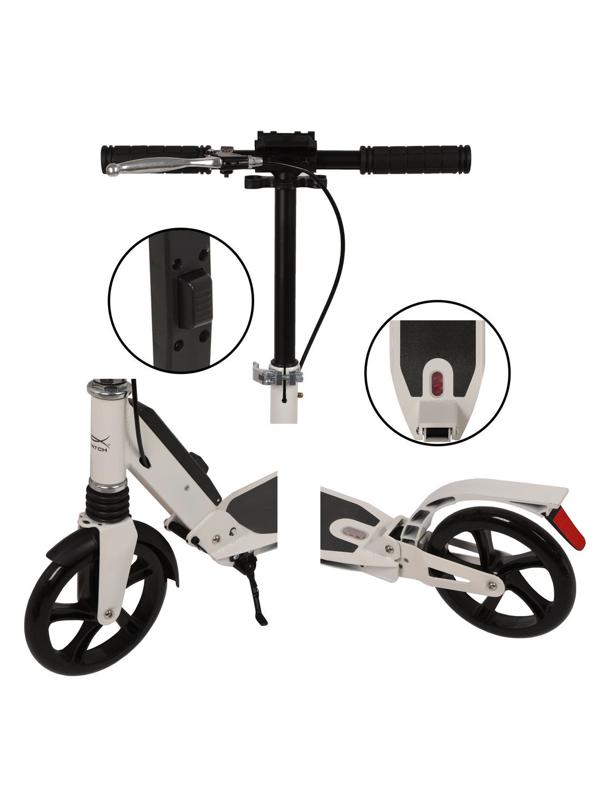 Самокат X-Match ProTec, 100 % алюм., 200 мм PU, 2 аморт., ручной тормоpз,
склад. кнопкой автомат