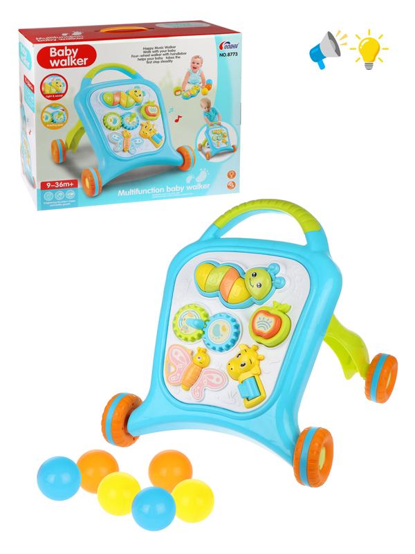 Каталка-ходунки Мои зверята, голубой, свет, звук, эл.пит. АА*2 шт не вх.в
комплект