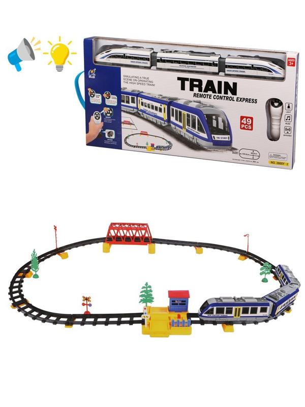 Игр.набор Железная дорога, ИК управление, свет, звук, в комплекте предметов
49шт., эл.пит.АА*5шт.не вх.в комплект, коробка
