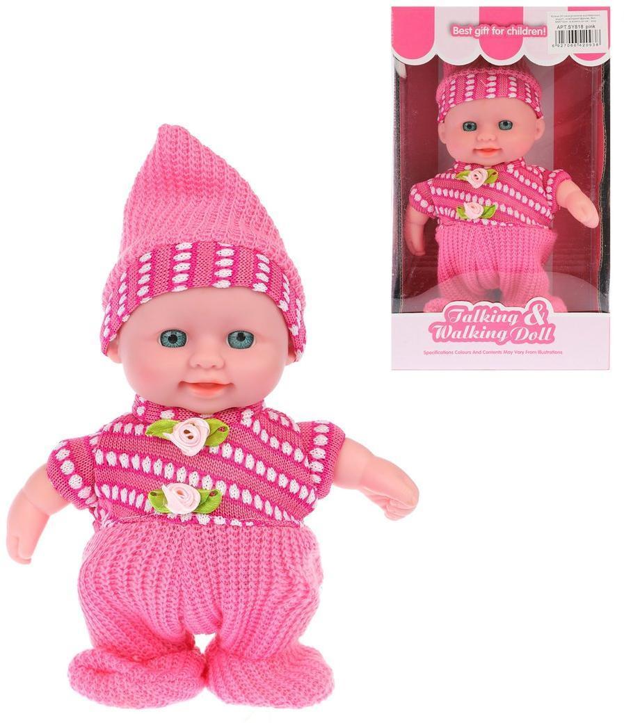 Кукла 20 см в розовом костюмчике, ходит, повторяет фразы, бат.AAA*3шт. в
компл.не вх., кор.