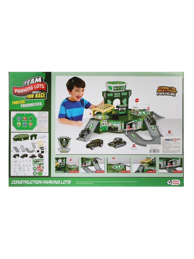 Парковка Военная эл., звук, в комплекте деталей 36 шт., транс.средство 4шт.,
эл.пит.АА*2шт.не вх.в комплект, коробка