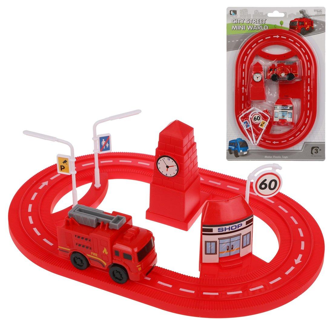 Заводная машинка на треке, аксессуары 5 шт, в ассорт., блистер