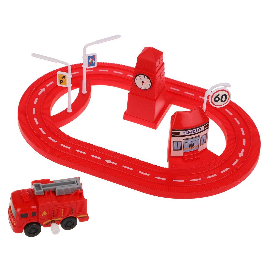 Заводная машинка на треке, аксессуары 5 шт, в ассорт., блистер