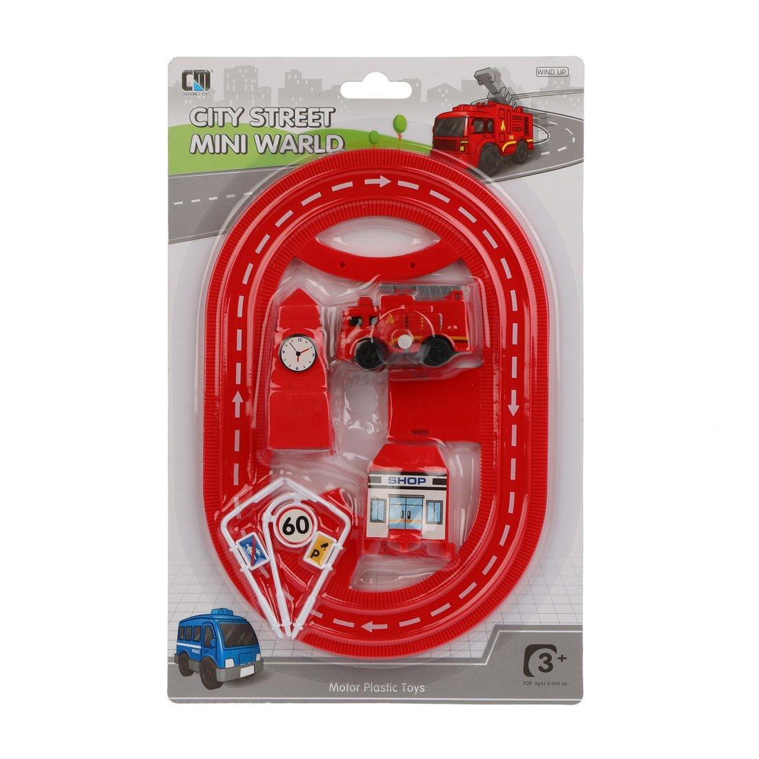 Заводная машинка на треке, аксессуары 5 шт, в ассорт., блистер