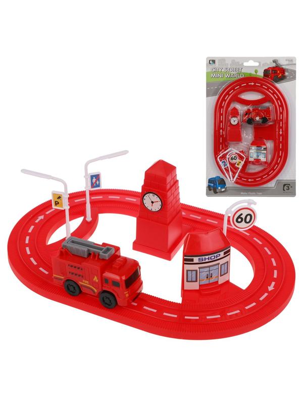 Заводная машинка на треке, аксессуары 5 шт, в ассорт., блистер