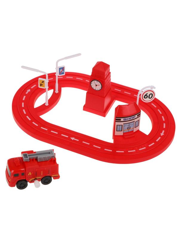 Заводная машинка на треке, аксессуары 5 шт, в ассорт., блистер