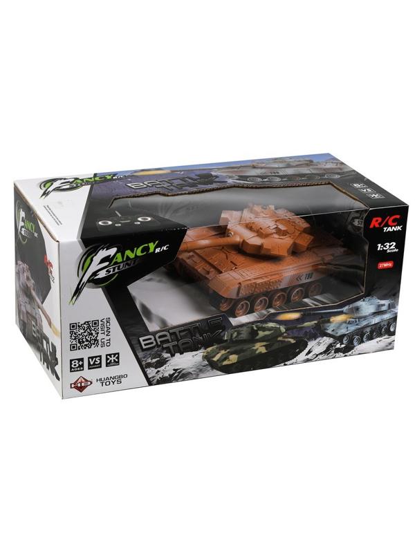 Танк р/у, свет, звук, в комплекте: аккум., USB шнур, тестовые эл.пит.6F22 на
9V - 1шт., коробка