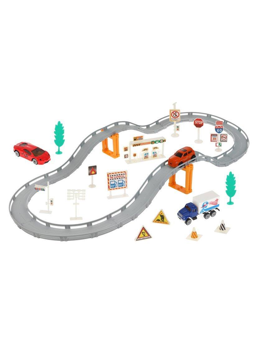 Игр.набор Автотрек, в комплекте: деталей 28шт, транспорт металл.2шт, машина
эл., эл.пит.АА*1шт.не вх.в комплект, коробка