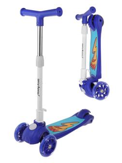 Самокат Moby Kids FLY, складной, 120 PU со светом, синий