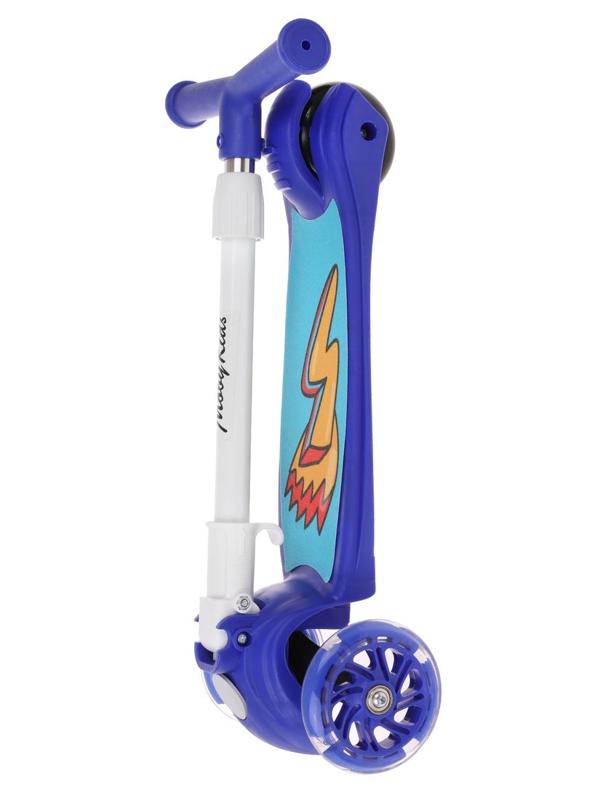 Самокат Moby Kids FLY, складной, 120 PU со светом, синий