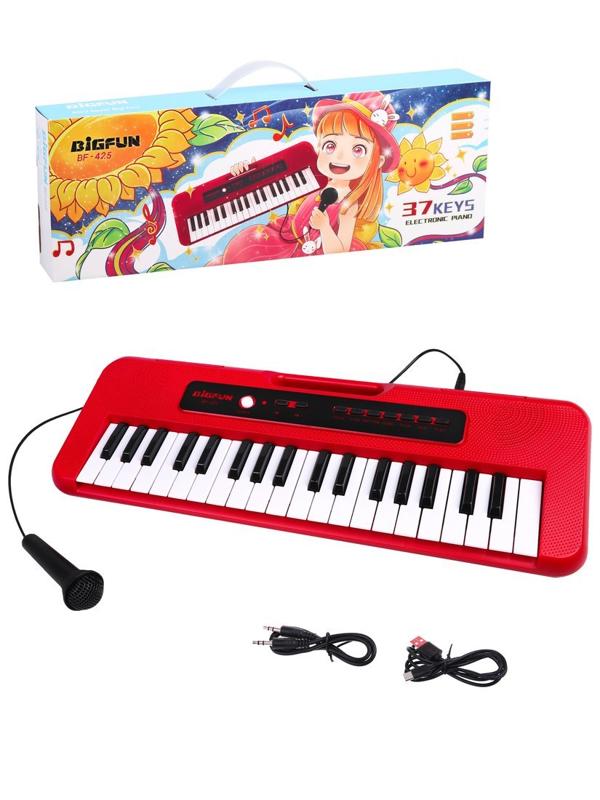 Музыкальный инструмент: Синтезатор, 37 клавиш, микрофон, USB кабель, эл. пит.
ААх3 не вх. в комплект, коробка