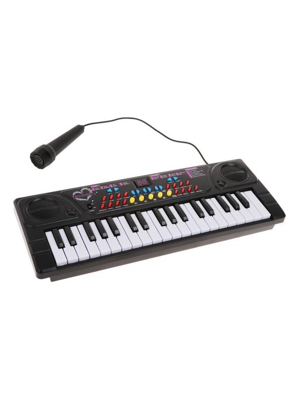 Музыкальный инструмент: Синтезатор, 37 клавиш, микрофон, USB кабель, эл. пит.
ААх3 не вх. в комплект, коробка