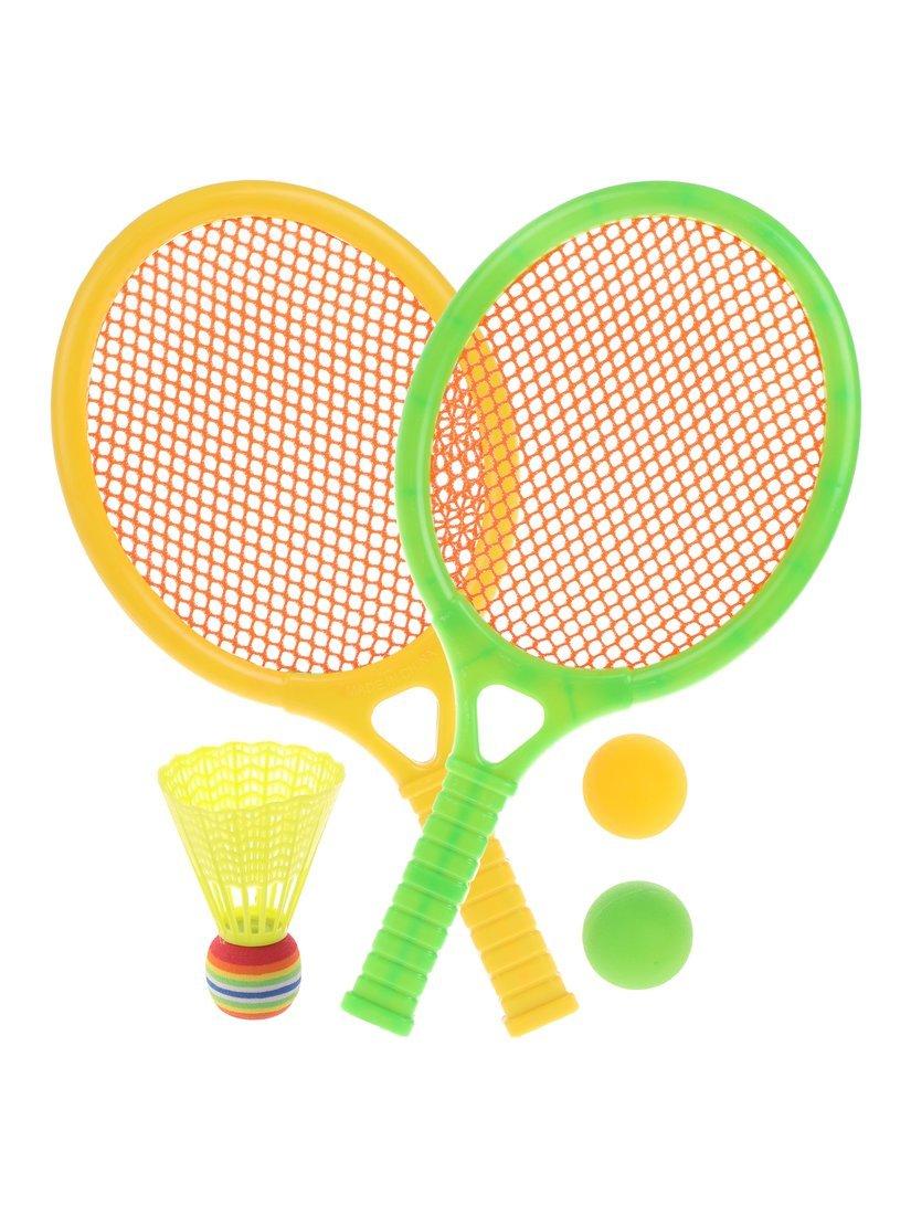 Ракетки пластмассовые 33,5х16,5 см., мячики 2 шт. и волан 1шт., сетка